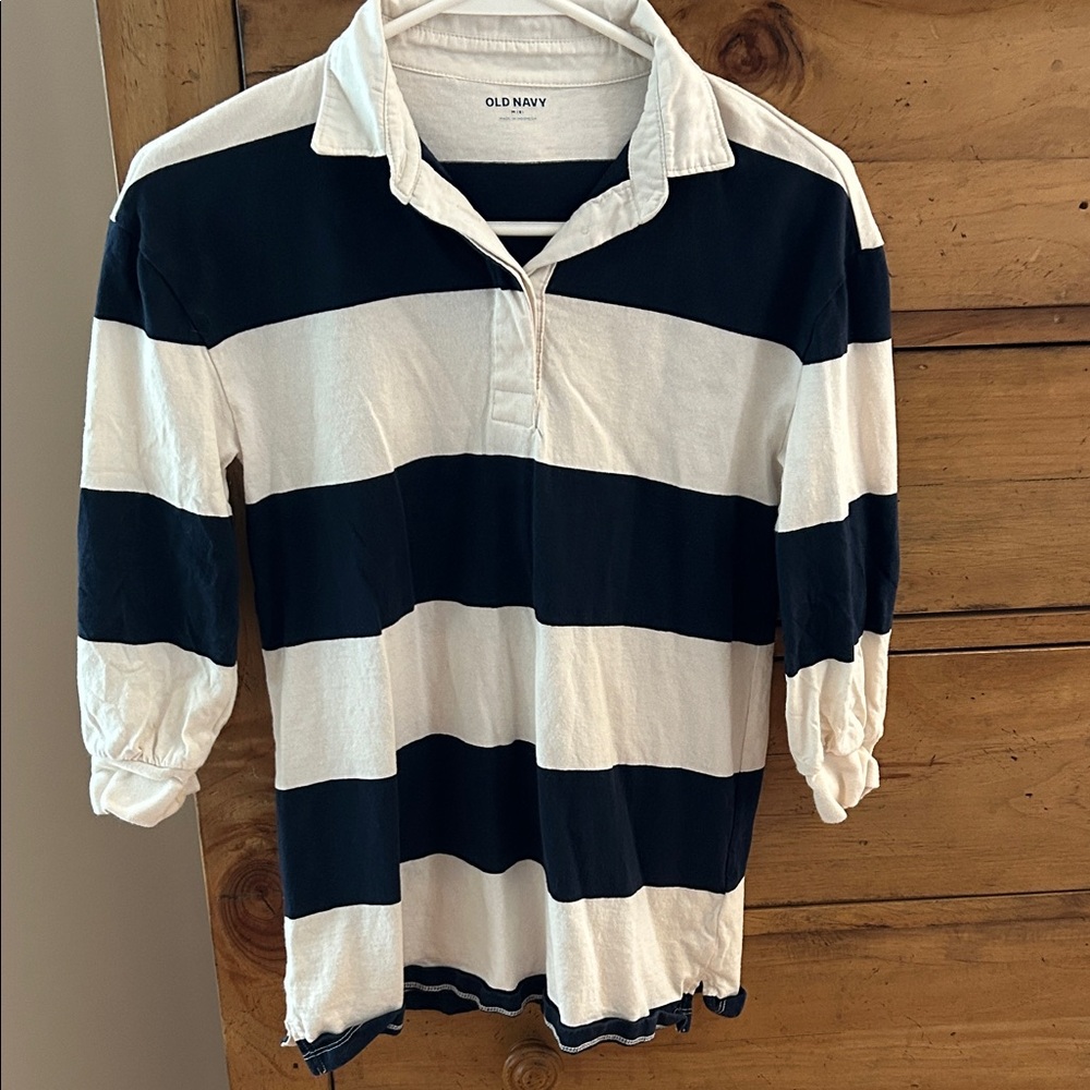 Old Navy Navy and White Striped Polo